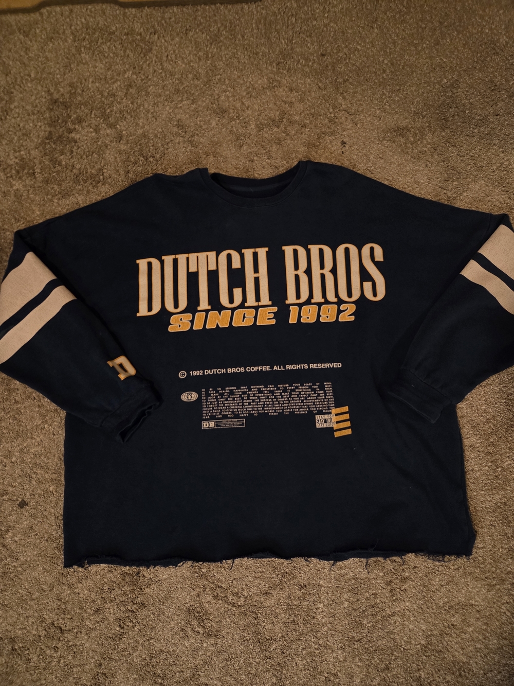 Dutch Bros Navy Sweatshirt w/Distressed Hem